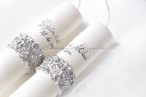 Lumanari  nunta de argint diam. de  4.6 cm - cu brau floral argintiu