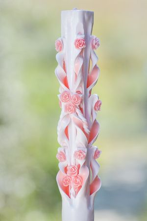 Lumanari sculptate , miez colorat, cu trandafirasi  -  roz
